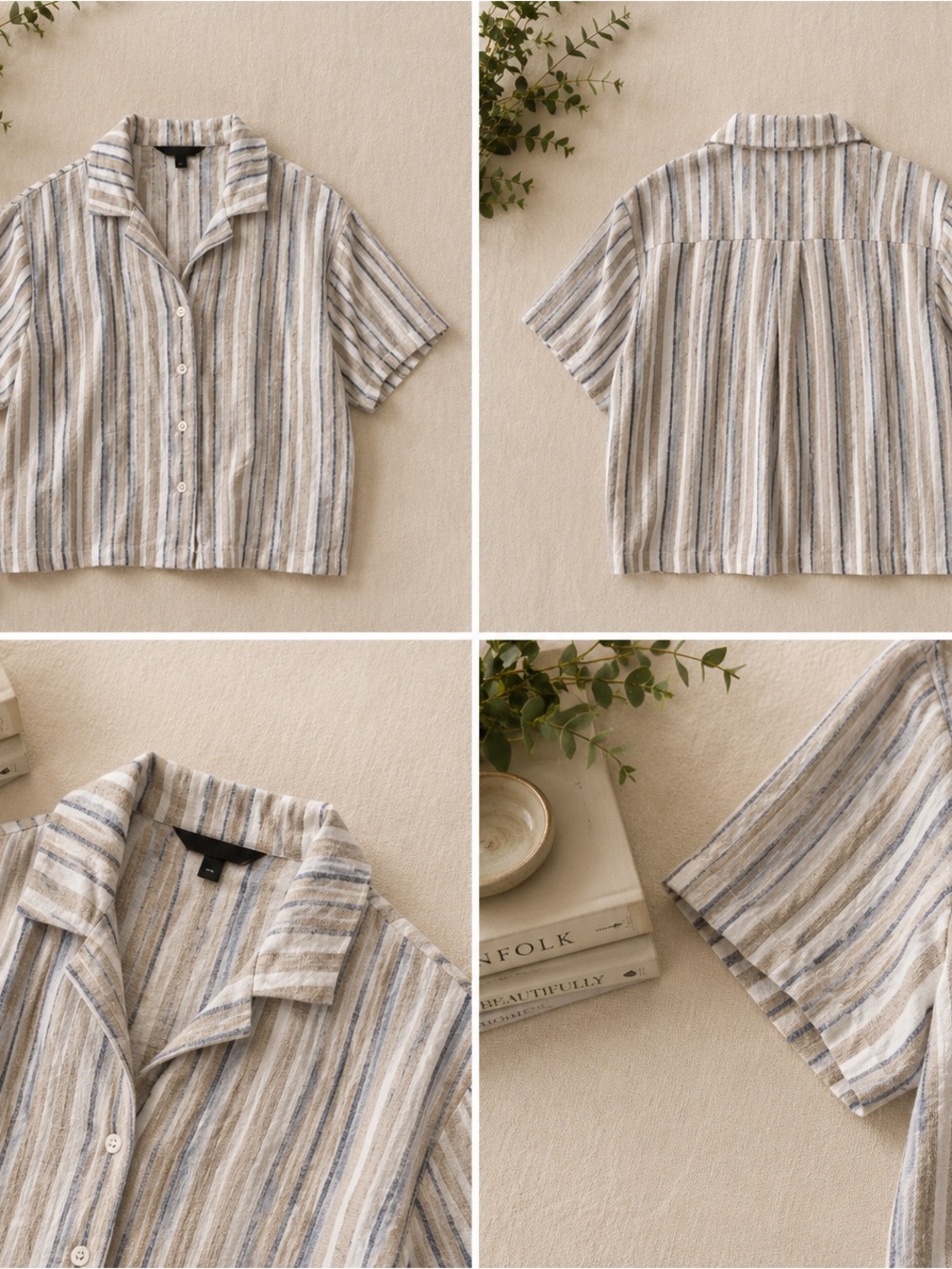 Banana Republic Linen Blend Striped Button Front Blouse XS